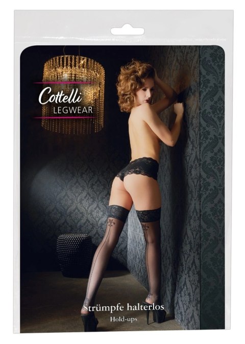 Cottelli Legwear Pończochy czarne z koronką i ozdobnym szwem, 8 cm