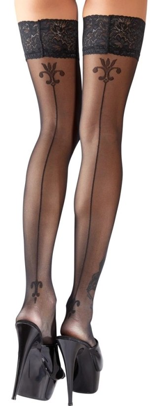 Cottelli Legwear Pończochy czarne z koronką i ozdobnym szwem, 8 cm