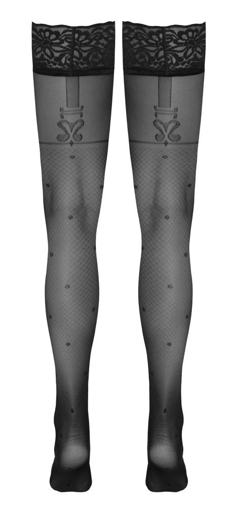 Cottelli Legwear Pończochy czarne z kropeczkami i szelkami 40 den