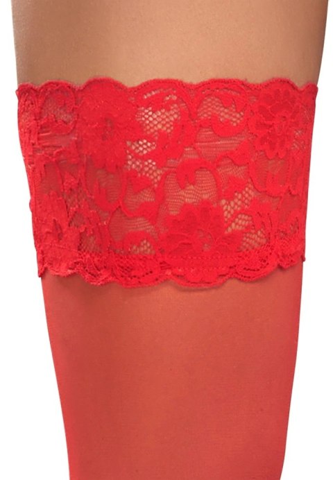 Cottelli Legwear Pończochy czerwone z koronką, 20 den, silikonowy pasek