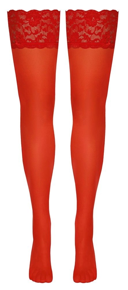 Cottelli Legwear Pończochy czerwone z koronką, 20 den, silikonowy pasek