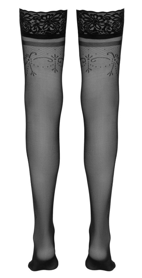 Cottelli Legwear Pończochy z koronką i wzorem, silikonowa opaska, czarne