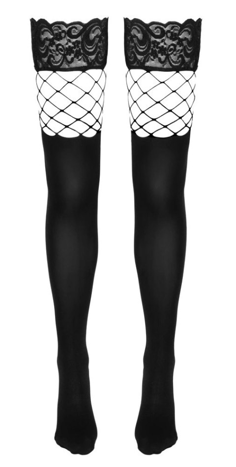 Cottelli Legwear S/M - Pończochy 2w1 z siatką i koronką, czarne