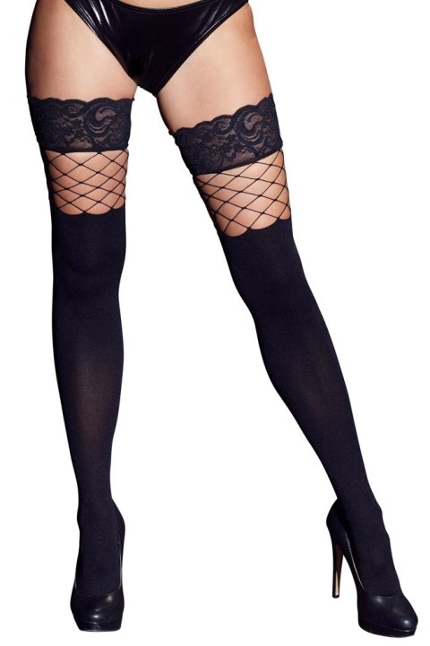 Cottelli Legwear S/M - Pończochy 2w1 z siatką i koronką, czarne