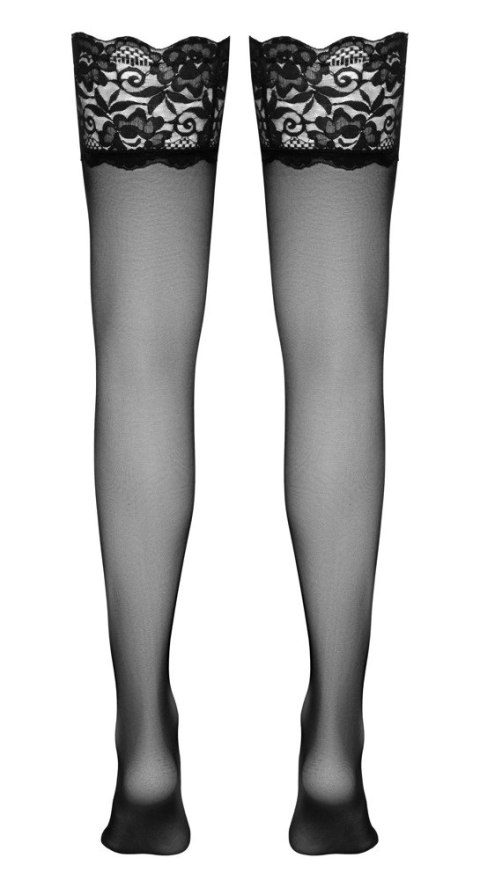 Cottelli Legwear pończochy samonośne z szeroką koronką, czarne, 20 DEN