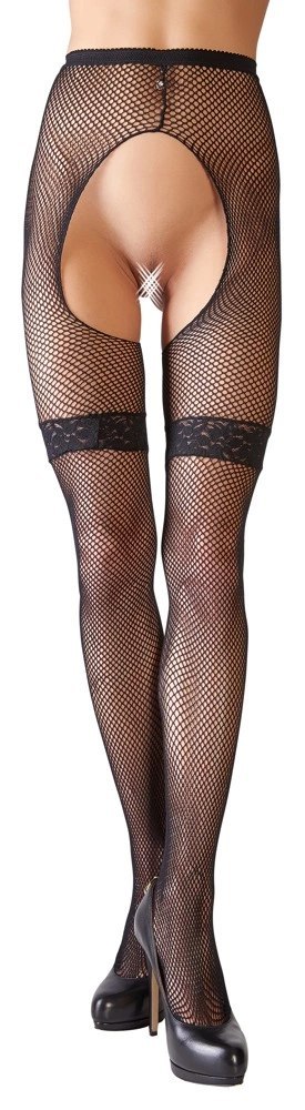 Cottelli Legwear rajstopy kabaretki z koronką czarne S/M
