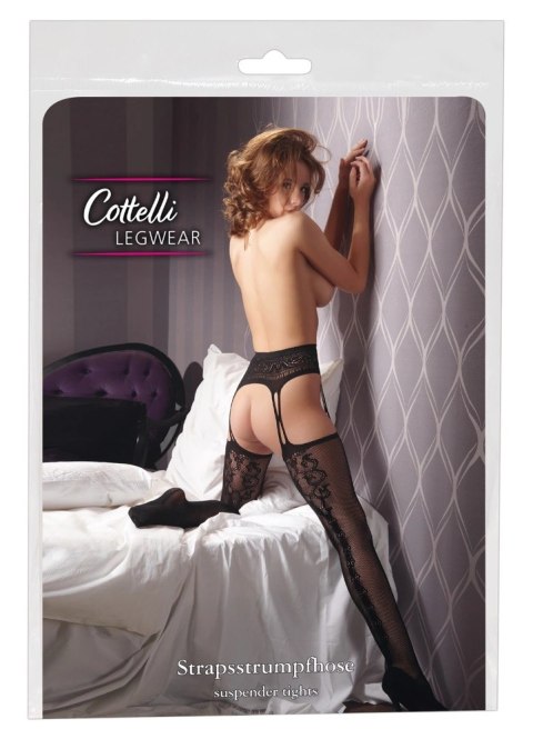 Cottelli Legwear rajstopy z pasem i otwartą strefą S/M czarne siateczka