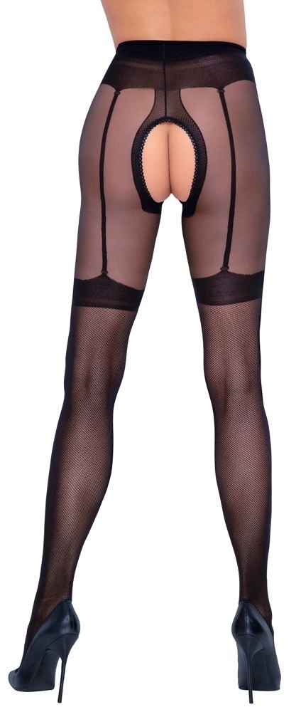 Cottelli Legwear rajstopy z wzorem pończoch open crotch czarne 30 den