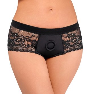 Bad Kitty Black Lace Panty System O-ring L - koronkowy pas z pierścieniem