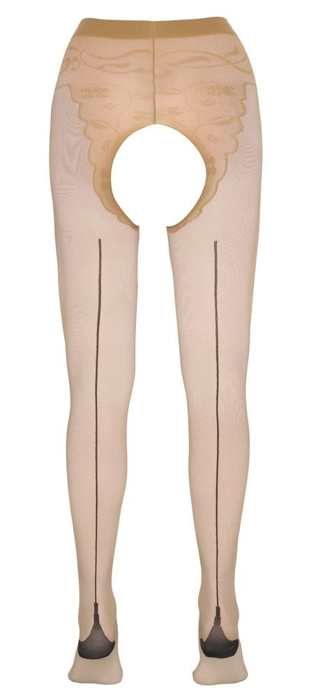 Cottelli LEGWEAR Rajstopy bez krocza beżowe z czarnym szwem 3