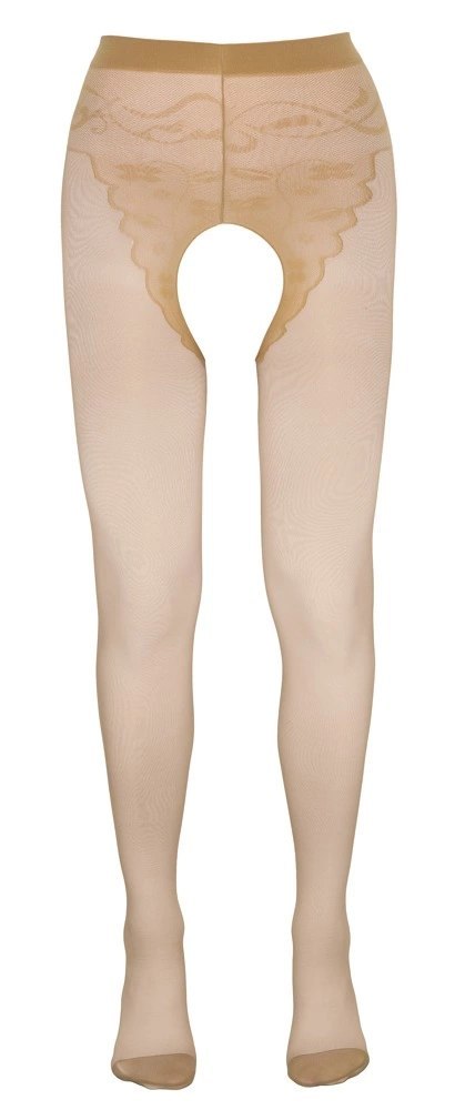 Cottelli LEGWEAR Rajstopy beżowe z czarnym szwem i otwartym kroczem 2