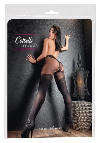 Cottelli LEGWEAR rajstopy czarne wzor nad kolano, otwarty krok, 40/20 den