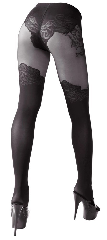 Cottelli LEGWEAR rajstopy czarne z wzorem nad kolano 40/20 den S