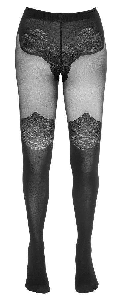 Cottelli LEGWEAR rajstopy czarne z wzorem nad kolano 40/20 den S