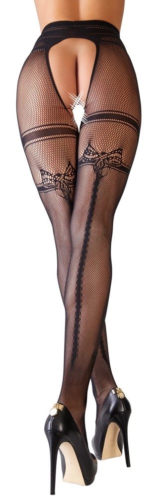 Cottelli LEGWEAR rajstopy siateczkowe z podwiązką czarne S/M