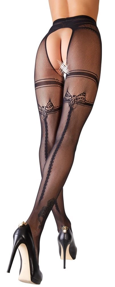 Cottelli LEGWEAR rajstopy siateczkowe z podwiązką czarne S/M