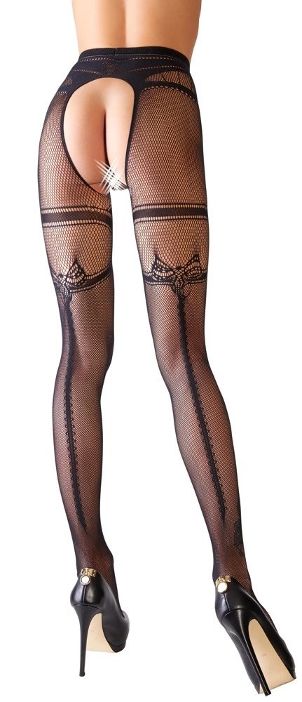 Cottelli LEGWEAR rajstopy siateczkowe z podwiązką czarne S/M