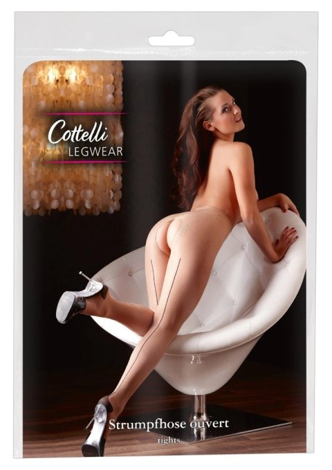 Cottelli Legwear rajstopy bez krocza beżowe z czarnym szwem 20 den