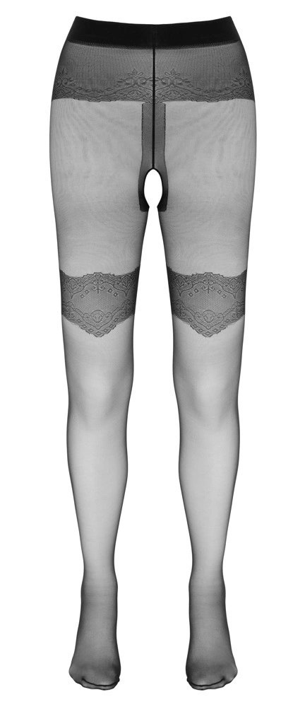 Cottelli Legwear rajstopy czarne z szwami dekoracyjnymi, otwarte 4