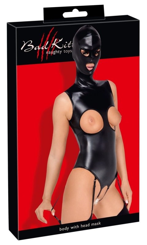 Bad Kitty Body Skorzane Ouvert z Maską 2XL Regulowane Czarne