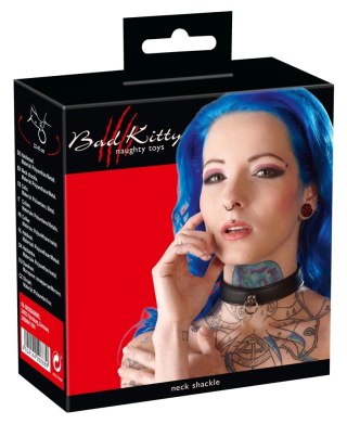 Bad Kitty Obroża na szyję skorzana czarna z metalowym pierścieniem 49 cm
