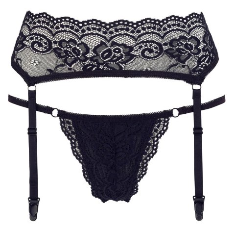 Cottelli Collection Lingerie Pas do Pończoch i Stringi Koronka Czarny L