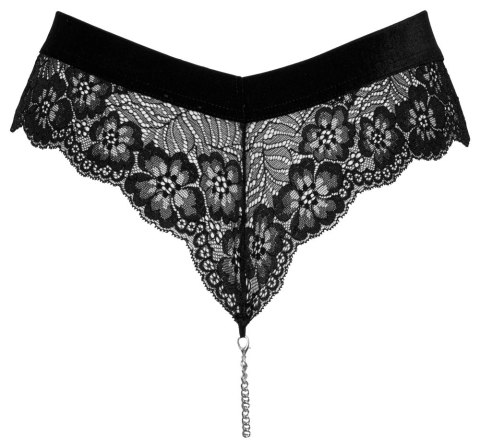 Cottelli Lingerie figi koronkowe z aksamitnym pasem i odpinanym łańcuszkiem M