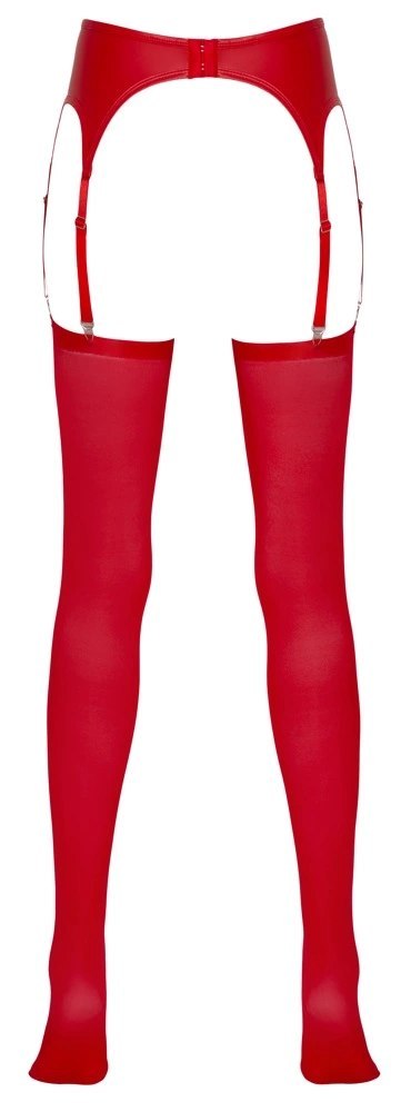 NO:XQSE Pas matowy z pończochami czerwony komplet S/M