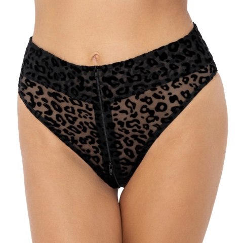 Noir Lingerie majtki siateczkowe L, czarne z motywem panterki, wysoki stan