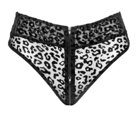Noir Lingerie majtki siateczkowe L, czarne z motywem panterki, wysoki stan