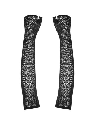 Obsessive A772 czarne rękawice bez palcow siateczkowe długie