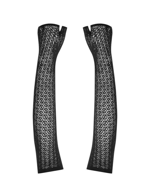 Obsessive A772 czarne rękawice bez palcow siateczkowe długie