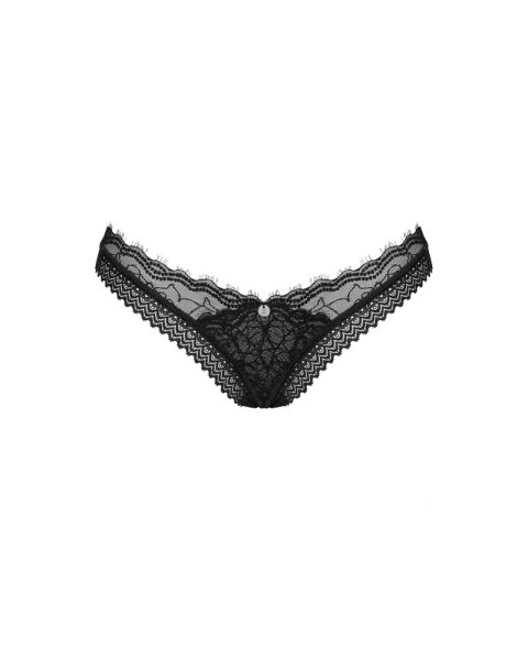 Obsessive Medilla XL/2XL - Czarne stringi z koronką i zdobieniem