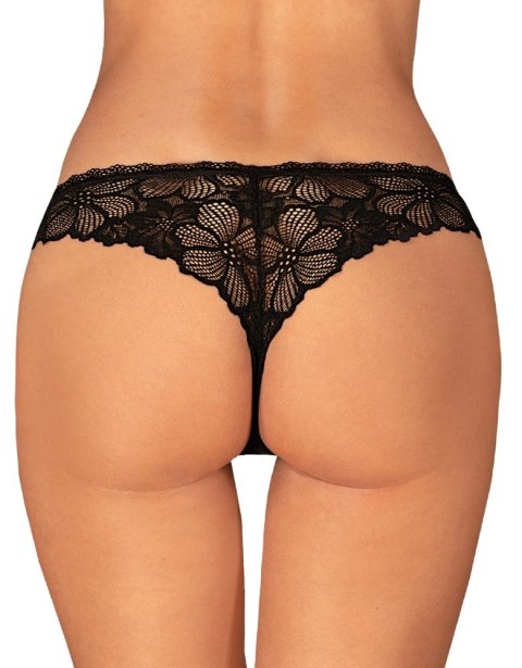Obsessive Serafia stringi czarne XL/2XL koronka biżuteryjny detal