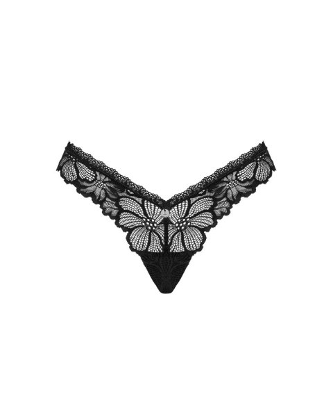 Obsessive Serafia stringi czarne XL/2XL koronka biżuteryjny detal