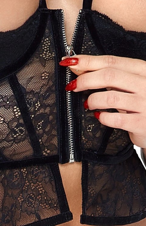 Abierta Fina Gorsetowy Biustonosz Koronka + Figi 80B/M Czarny