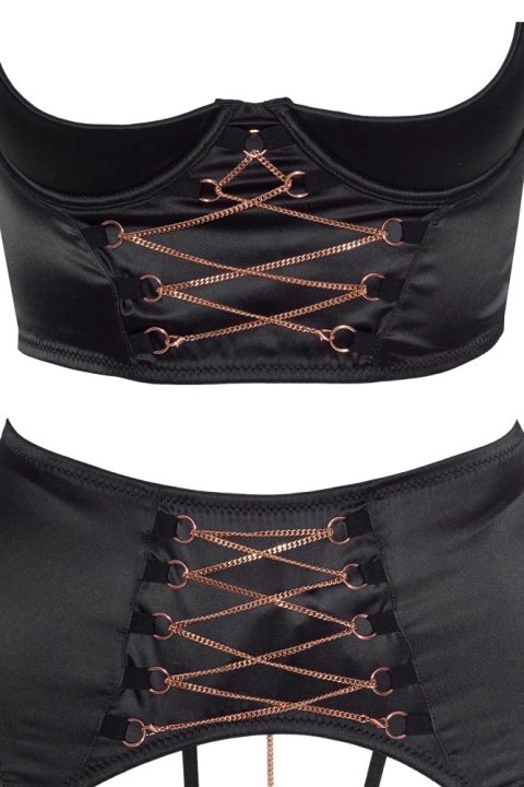 Abierta Fina komplet satynowy czarny 85B/L biustonosz pas stringi