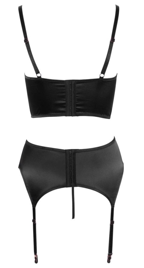 Abierta Fina komplet satynowy czarny 85B/L biustonosz pas stringi