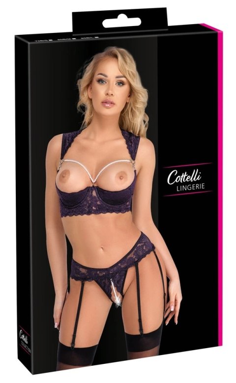 Cottelli LINGERIE komplet koronkowy fioletowy z perłami 80B/M