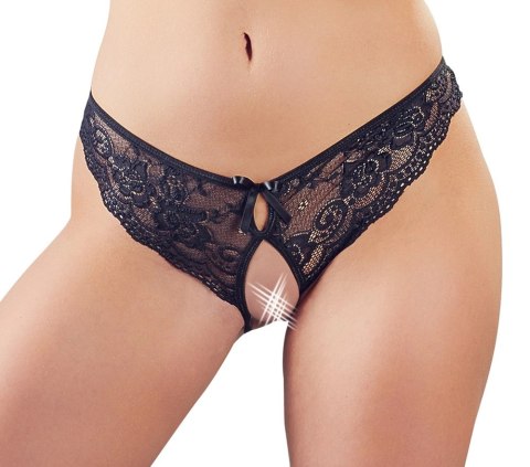 Cottelli Lingerie figi koronkowe z wycięciami i kokardkami czarne S