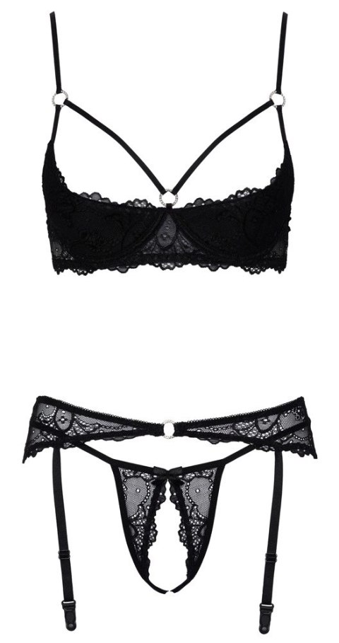 Cottelli Lingerie komplet koronkowy czarny 3-częściowy 85B/L