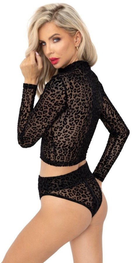 Noir Top Panterkowy z Długim Rękawem Czarny XL z Zamkiem