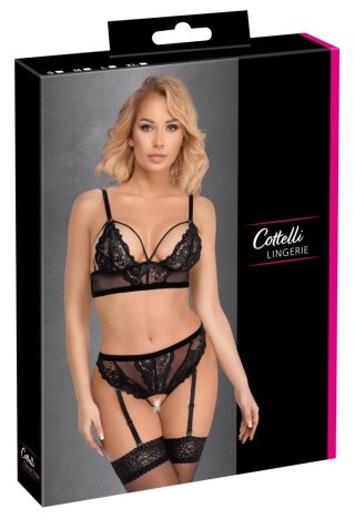 Cottelli Lingerie Komplet Koronkowy z Paskiem do Pończoch L, Czarny