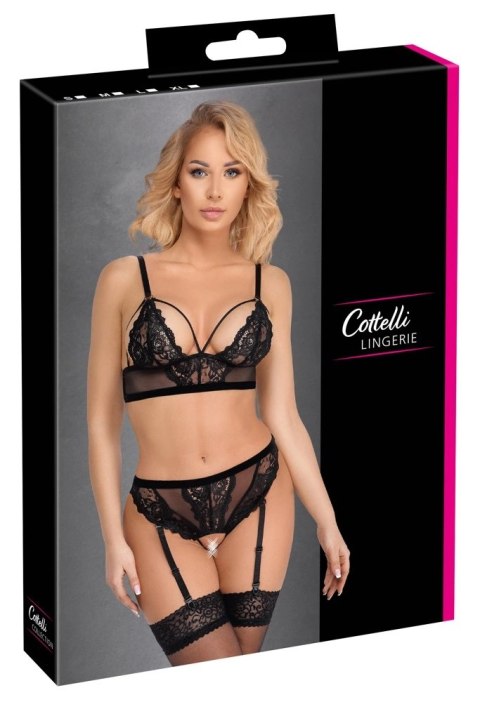 Cottelli Lingerie Komplet Koronkowy z Paskiem do Pończoch L, Czarny