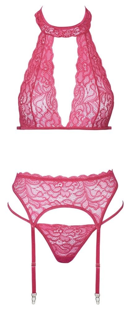 Cottelli Lingerie Komplet bielizny koronkowej rożowy L/XL z pasem