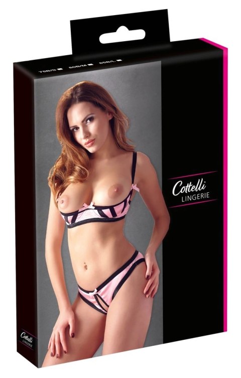 Cottelli Lingerie Satynowy Komplet Rożowy 75B/S Bez Miseczek i Krocza