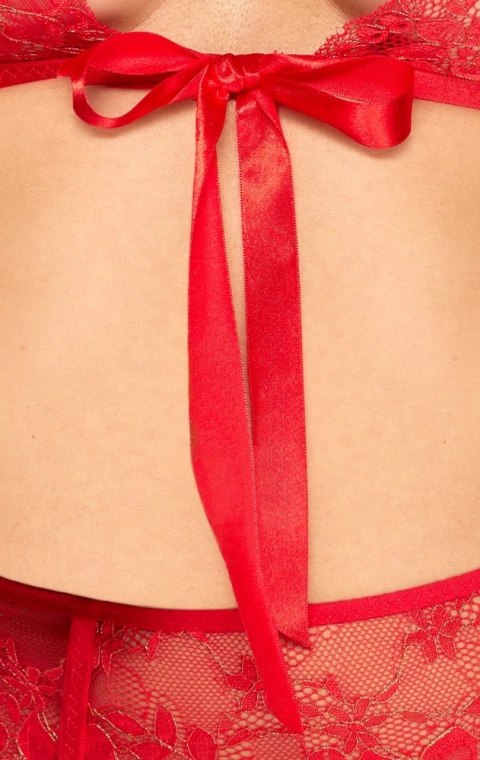 Kissable Komplet Koronkowy Czerwony L/XL z Satynowymi Detalami