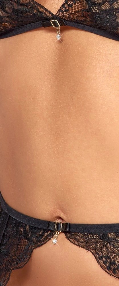 Kissable komplet koronkowy 3-częściowy czarny L/XL z regulacją