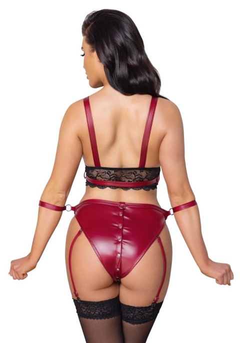 Cottelli Bondage komplet czerwony z koronką i paskami na kostki S