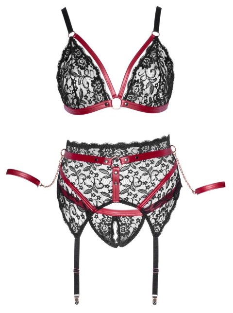 Cottelli Bondage komplet koronkowy 3-częściowy czarny 3XL